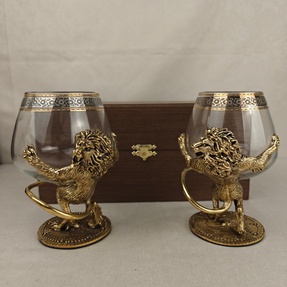 Набор из 2-х бокалов для коньяка "Два льва" (подарочный футляр)