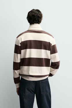 ZARA ТОЛСТОВКА В ПОЛОСКУ С КОНТРАСТОМ, КОРИЧНЕВЫЙ/ЭКРЮ
