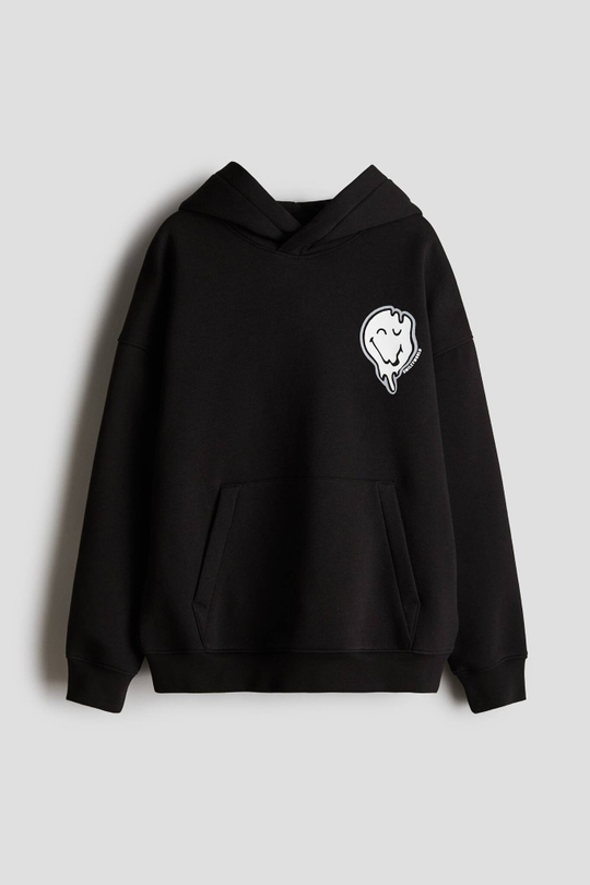 H&M Толстовка с капюшоном и принтом, черный