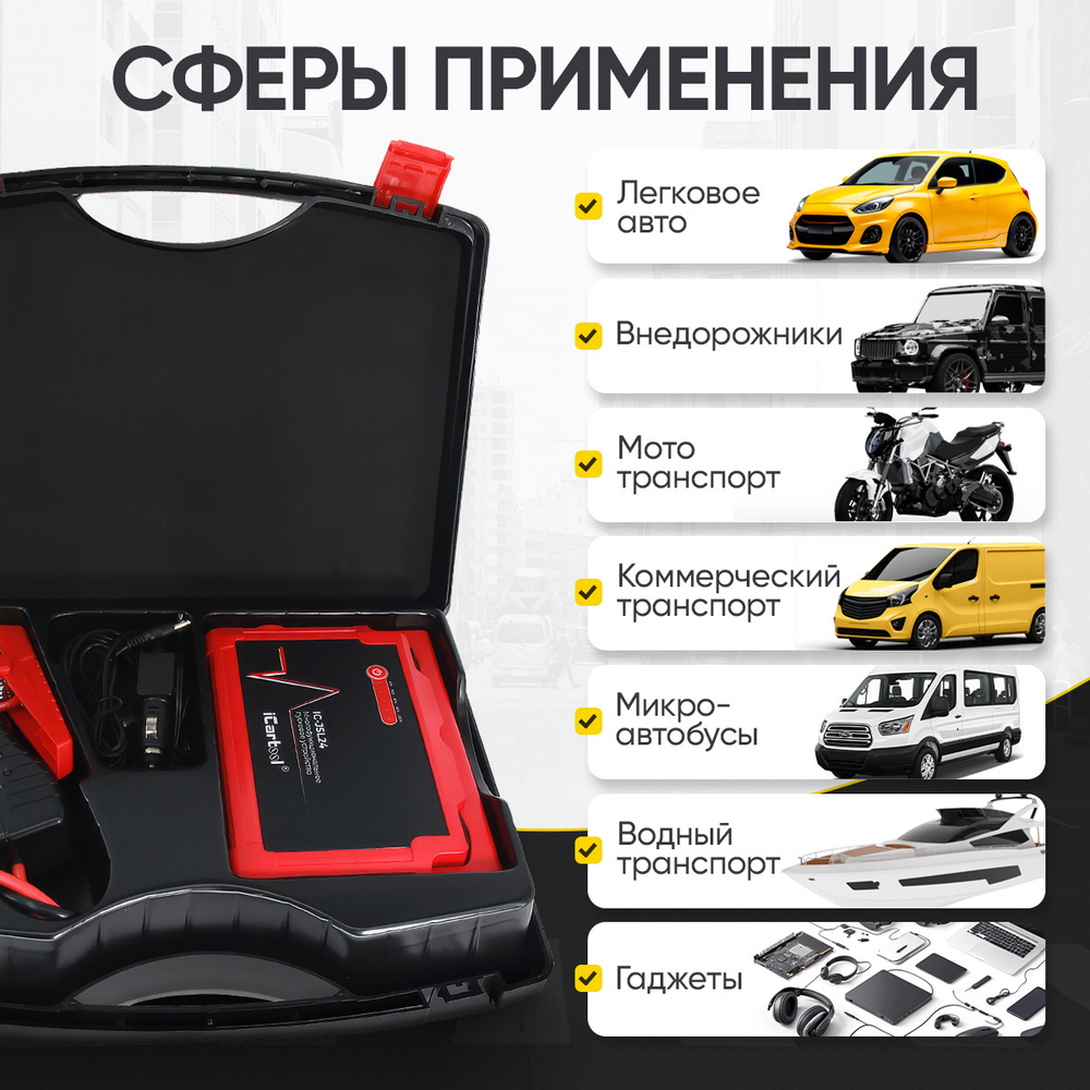 Пусковое устройство 12В, 24 000 мАч, 500/1000А iCartool IC-JSL24