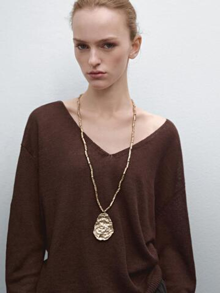 Massimo Dutti Длинное ожерелье с камнем, золотистый