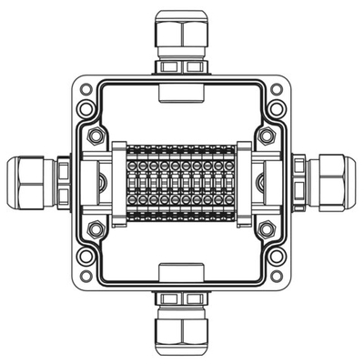 Взрывозащищенная клеммная коробка из полиэстера TBE-P-03-(10xCBC.4)-1xPACMP(A)-1xPACMP(B)-1xPACMP(C)-1xPACMP(D)1Ex e IIC Т5 Gb / Ex tb IIIC T95°C Db IP66