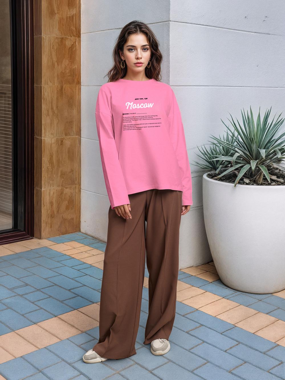 Лонгслив женский  "Дом там где...Moscow" розовый