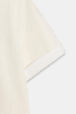 ZARA ФУТБОЛКА ИЗ ПЛОТНОГО ХЛОПКА С КОРОТКИМИ РУКАВАМИ, ЭКРЮ