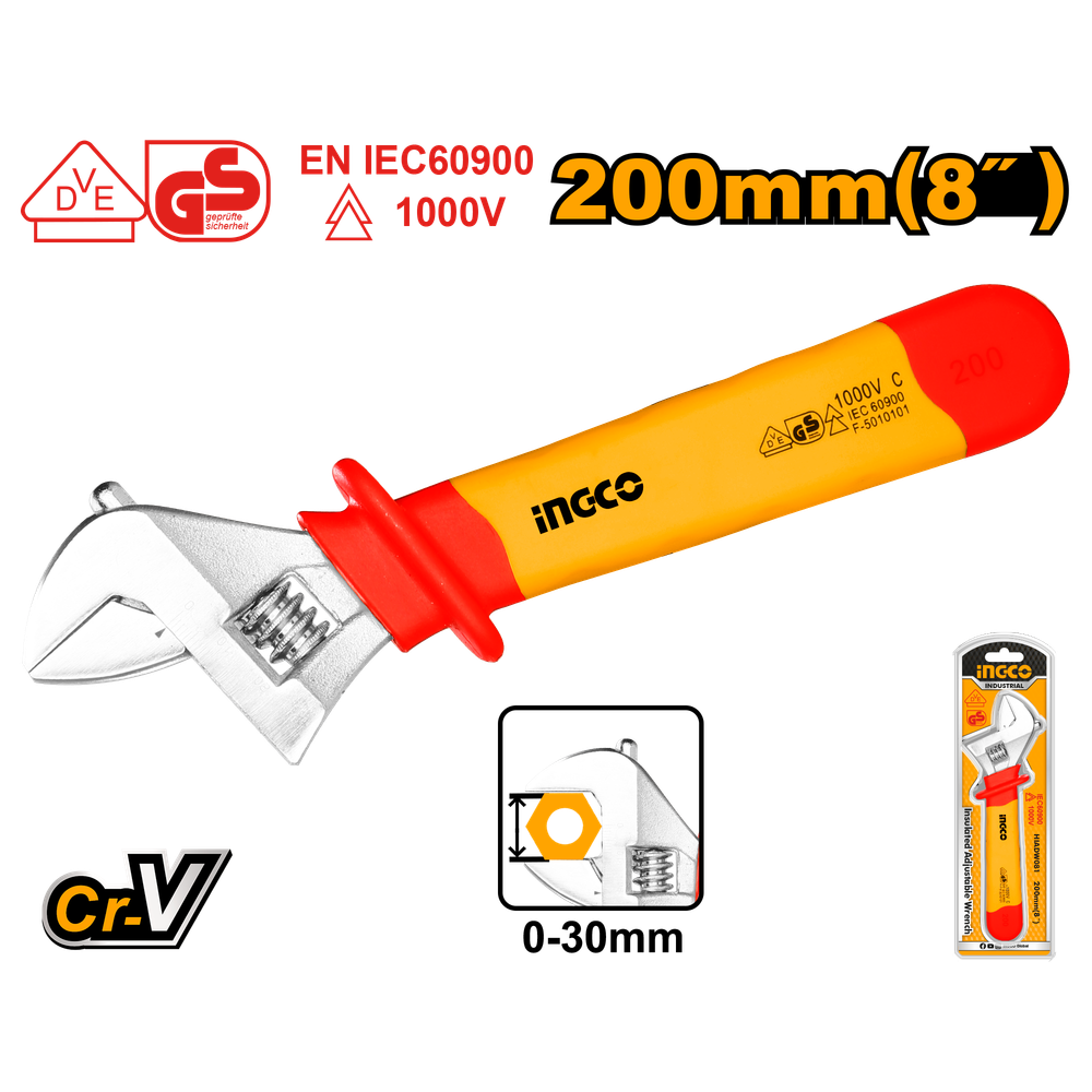 Разводной ключ диэлектрический INGCO HIADW081 INDUSTRIAL 200 мм