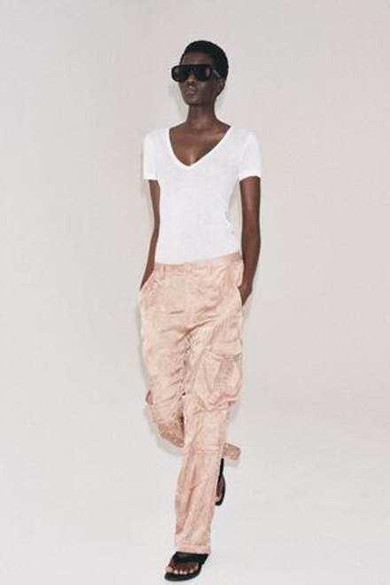 ZARA БРЮКИ КАРГО С ВЫШИВКОЙ — ZW COLLECTION, РОЗОВЫЙ