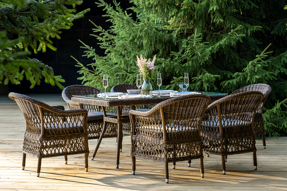 "Амароне" обеденная группа из искусственного ротанга на 6 персон, цвет коричневый