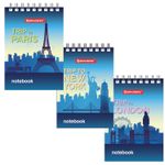 Блокнот МАЛЫЙ ФОРМАТ (75х105 мм) А7, 40 л., гребень, картон, клетка, BRAUBERG, "Города", 129856