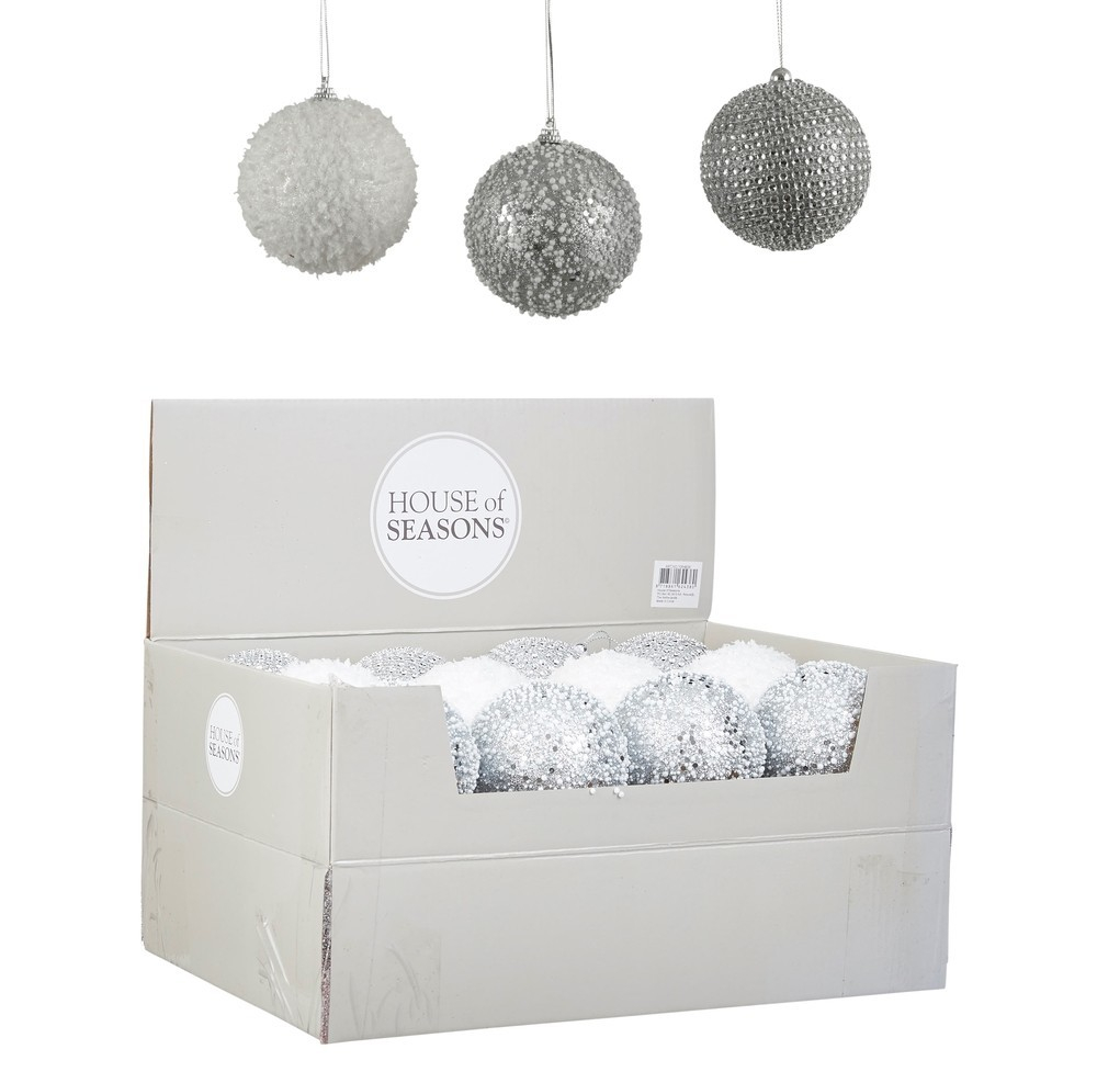 Набор шаров 24шт 8см House of Seasons серебро/белый в ассортименте 3 вида 1064826