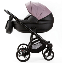 Детская коляска Adamex Lanti Deluxe 2 в 1 LN-SD106 (СИРЕНЕВ.КОЖА + ЧЕРН. КОЖА)