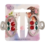 Заколка-краб для волос 2шт «AKS - DesignPRO», вишенки, овал, цвет золото и хром, 4*3см