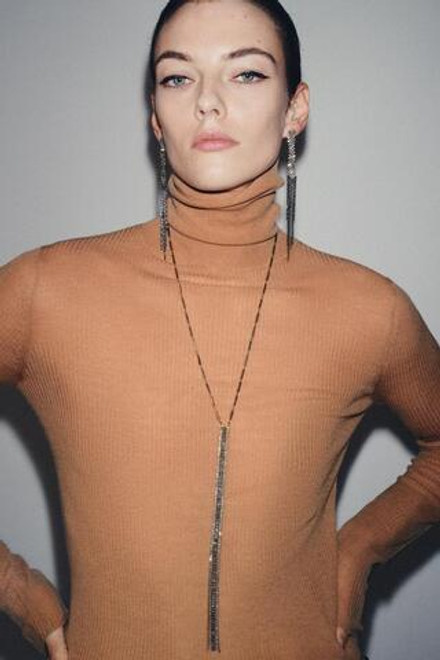 ZARA ДЛИННОЕ ОЖЕРЕЛЬЕ СО СТРАЗАМИ, ЦВЕТ СОСТАРЕННОГО ЗОЛОТА