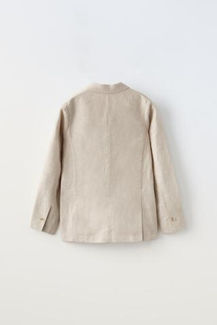 ZARA КОСТЮМНЫЙ ПИДЖАК ИЗ СМЕСОВОГО ЛЬНА, БЕЖЕВЫЙ