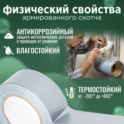 Скотч армированный / Армированный скотч серый / 10см 50м 1 шт