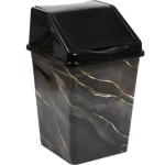 Ведро для мусора с подвижной крышкой 5л квадратное с декором Черный мрамор
