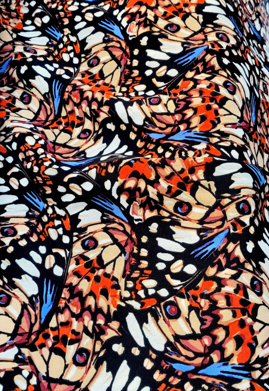 Креп принт, бабочка оранж, крем, голубой Kelly D28