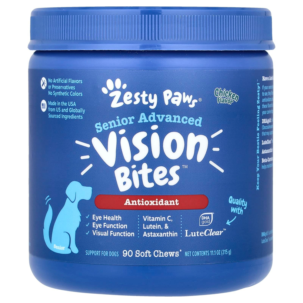 Zesty Paws, Senior Advanced, Vision Bites, для собак, курица, 90 жевательных таблеток, 315 г (11,1 унции)