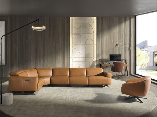 5-местный диван с реклайнером 6263 с левым шезлонгом из коричневой кожи Испания 