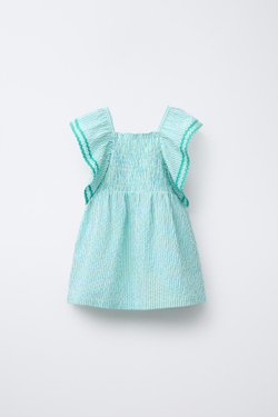 ZARA ПЛАТЬЕ ИЗ РЕЛЬЕФНОЙ ТКАНИ В ПОЛОСКУ, СИНИЙ