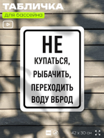Табличка для бассейна "Не купаться, не рыбачить, не переходить воду вброд", на пляж, для общественной и частной зоны отдыха, информационная, 40х30 см, Silver Plane x Айдентика Технолоджи