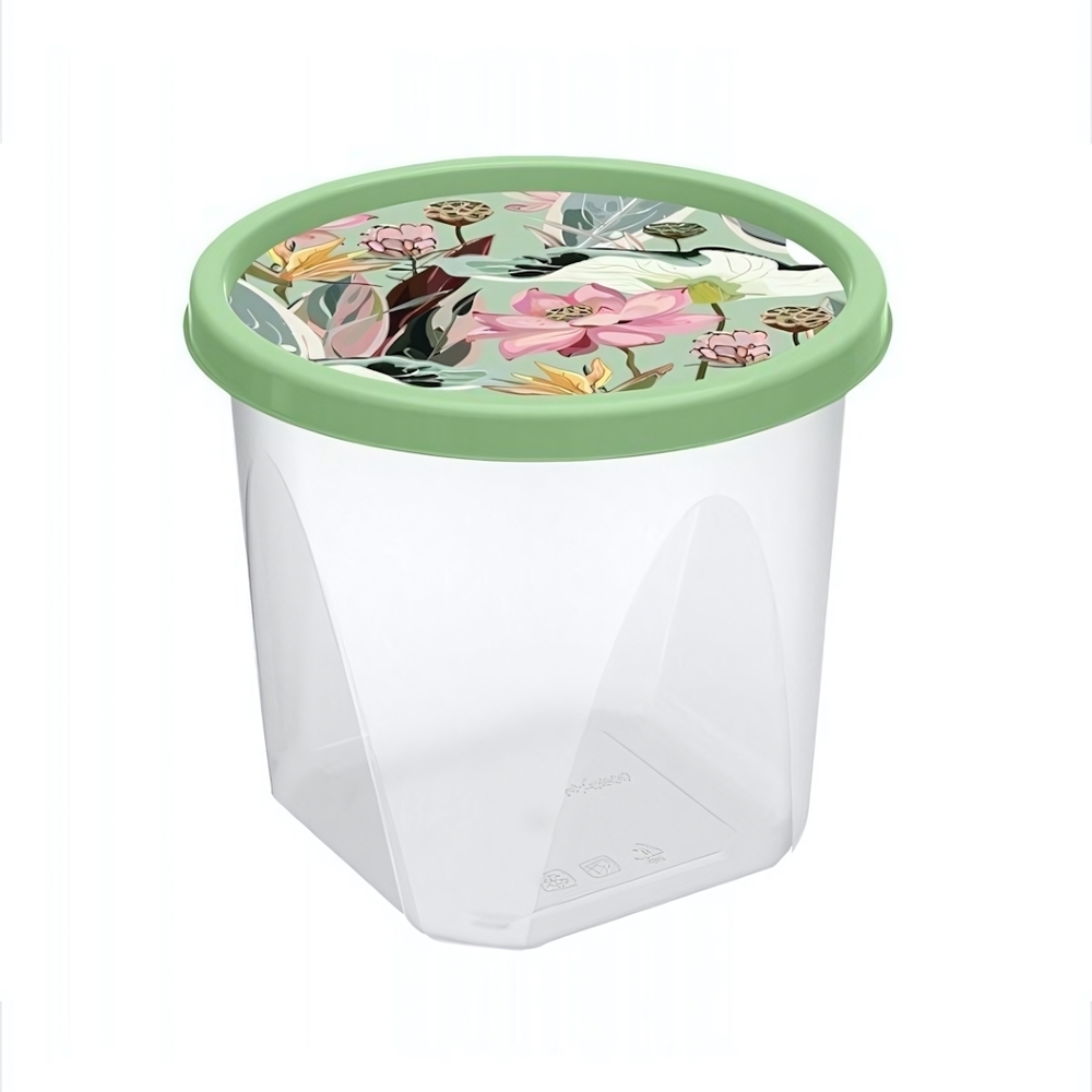 Контейнер для продуктов круглый 1л с декором (зеленый)