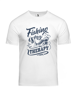 Футболка Fishing is my therapy классическая прямая белая с синим рисунком