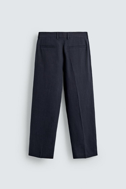ZARA БРЮКИ ИЗ ЛЬНА И ХЛОПКА С ЗАЩИПАМИ, ИНДИГО