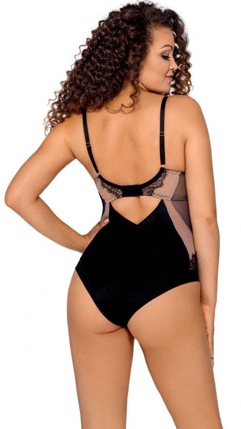 Элегантное боди из сетки и кружева с ресничками (Размер: 80B) (Цвет: черный)