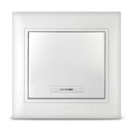 Выключатель одноклавишный с подсветкой "UNIVersal" серия "Севиль", с/у, 10А, 220В, белый (еврослот)