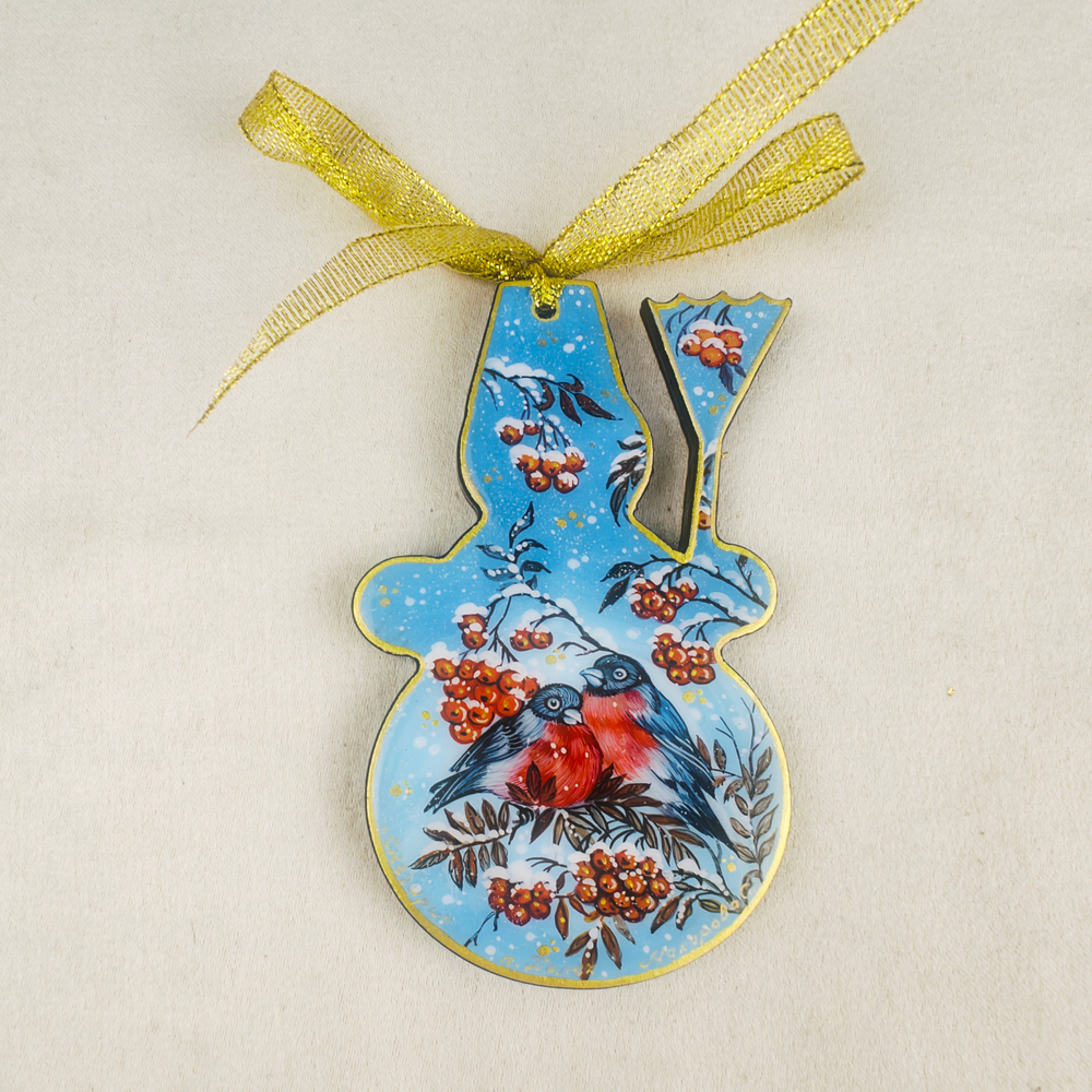 Сувенир Снеговик "Снегири" с росписью Палех в коробке