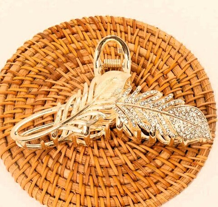 Заколка Краб для волос "Перо" Цвет золото. Металл. Усиленная. Для волос