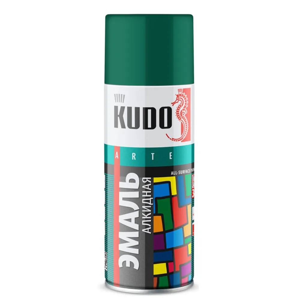 Эмаль универсальная Kudo, темно-зеленая, аэрозоль, 520 мл