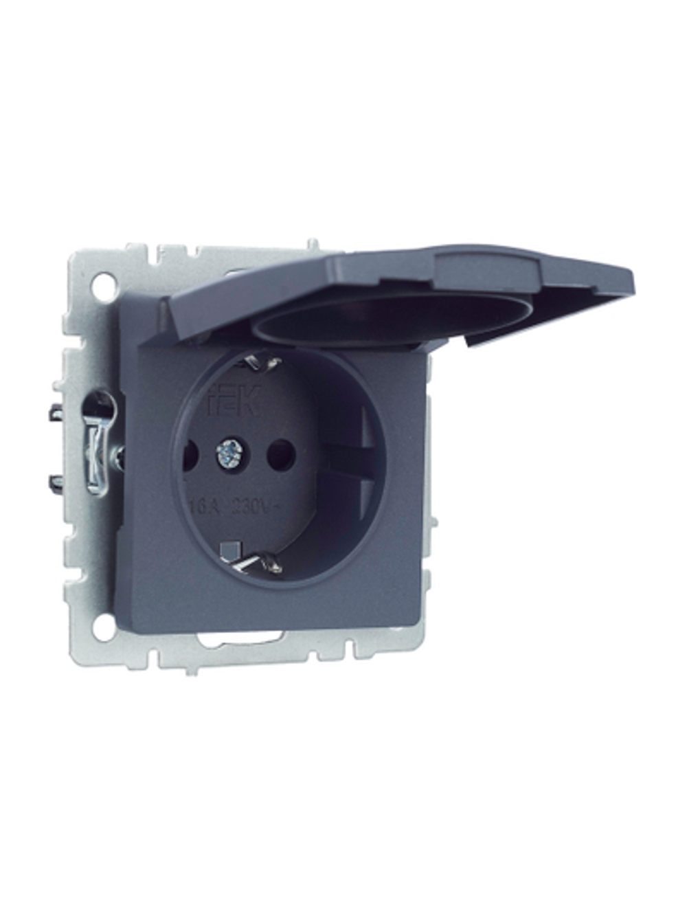 BRITE Розетка 1-местная с заземлением с защитными шторками и крышкой 16А IP20 РСбш10-3-БрМ маренго IEK