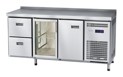 Стол холодильный Abat СХС-60-02 (1 дверь, 1 дверь-стекло, 2 ящика, борт)
