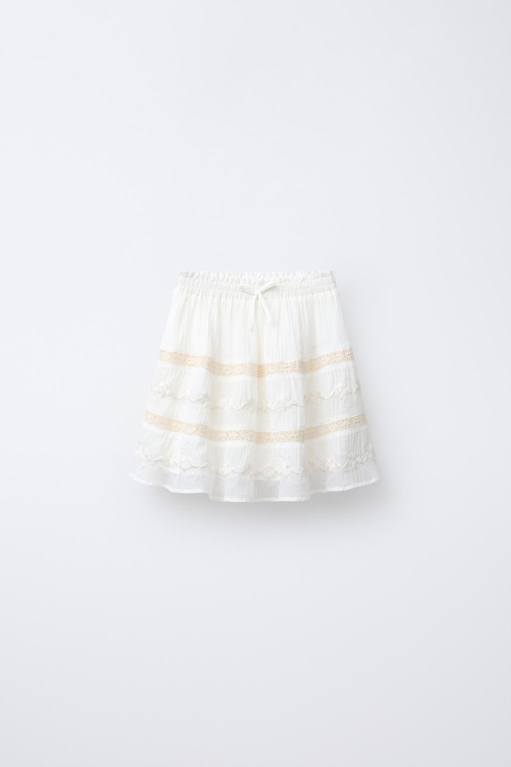 ZARA ЮБКА С ВЫШИВКОЙ, ЖЕЛТОВАТО-БЕЛЫЙ