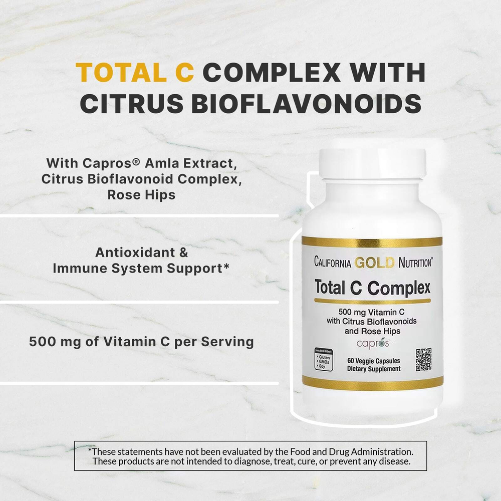 California Gold Nutrition, Total C Complex, комплекс с аскорбиновой кислотой, амлой, цитрусовыми биофлавоноидами и экстрактом шиповника, 500 мг, 60 растительных капсул