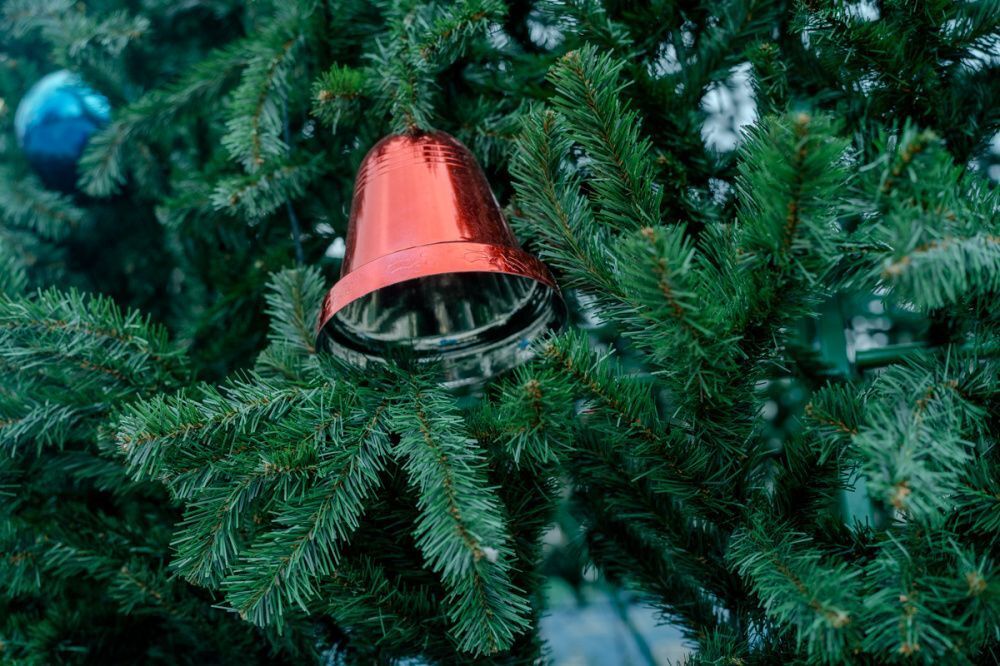 игрушка на елку колокольчик, глянцевый, красный