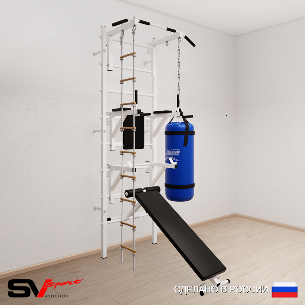 Шведская стенка Sv Sport усиленная 6923 (Турник стандарт/Брусья/Стойка/Скамья/Лестница/Цепь/Мешок 30кг)