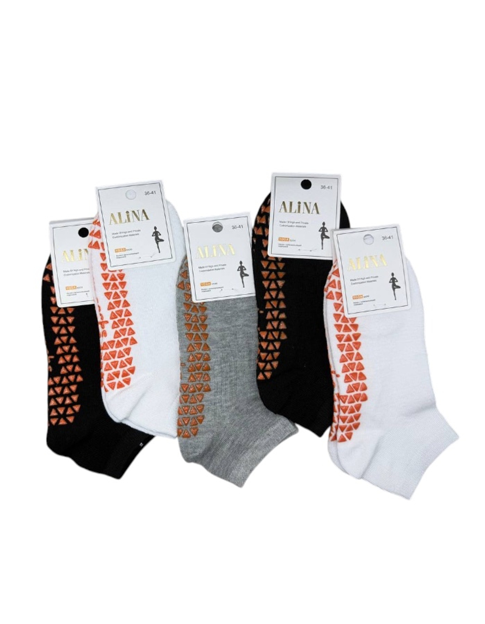 Носки женские короткие для йоги с анти скользящей подошвой оранжевого цвета 10 шт.