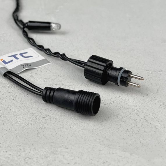 Светодиодная гирлянда с колпачком 100 экстра теплых белых LED ламп 10 м., 24В., черный провод ПВХ, IP65, LTC (PST100CAP-11-1EWW)