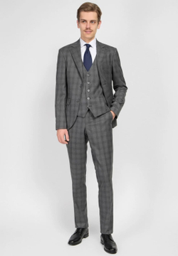 Мужской костюм тройка в клетку (серый) А45