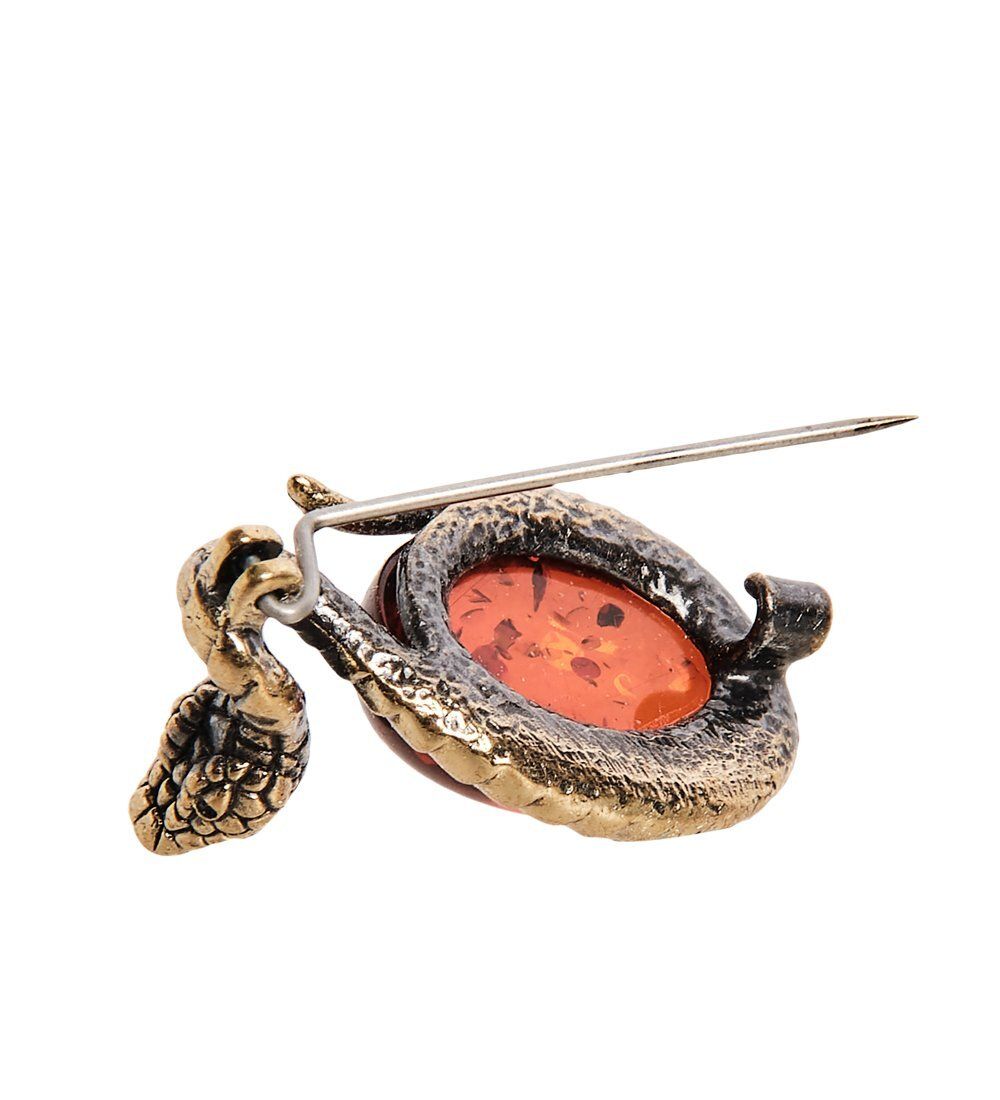 AM-2848 Брошь «Змея Гадюка « (латунь, янтарь)