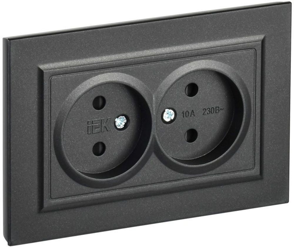 Розетка 2-м СП BRITE РСш12-2-БрЧ 10А в сборе без заземл. защ. шторки черн. IEK BR-R23-10-K02-F