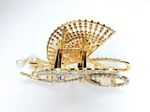 Заколка -краб  для волос "Веер" инкрустированный стразами. Металл Усиленная. Цвет золото