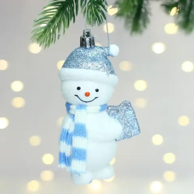 Елочная игрушка «Снеговик в шарфике» 6*4,5*12 см, Голубой