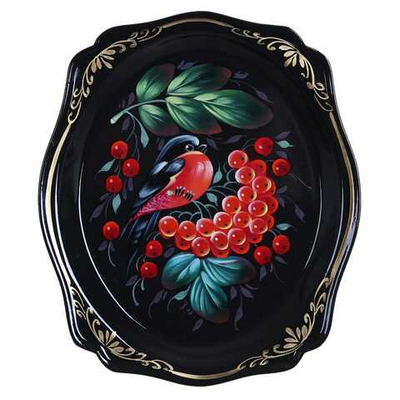 Жостовский поднос декоративный, размер 20х17 см (A3), металлический
