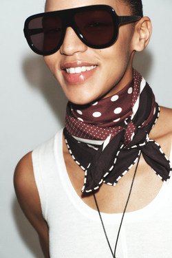 ZARA ПЛАТОК ИЗ ВИСКОЗЫ 100% В ГОРОШЕК, КОРИЧНЕВЫЙ