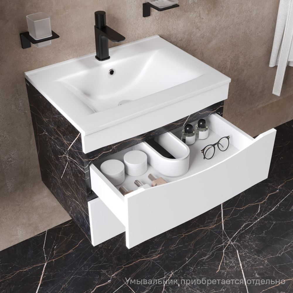 Тумба подвесная IDDIS Cloud, 60 см, белая/черный мрамор, CLO60B0i95