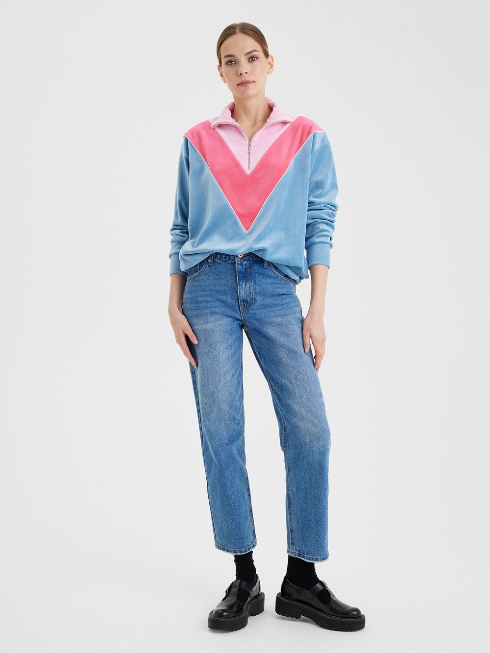 Толстовка на молнии голубой/розовый