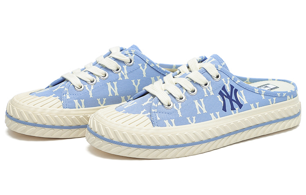 MLB Playball Mule Monogram canvas fashion printing half-drag lightweight breathable low-top sneakers for men and women the same blue